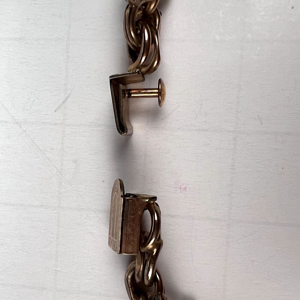 Vtg Kaco Signed 20g,12K Gold GF Bracelet Band Sweetheart Treble Clef 2 Pearls - Picture 6 of 9
